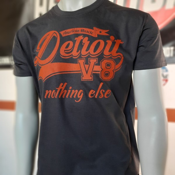 Herren US Car T-Shirt Detroit V8 nothing else dunkelgrau