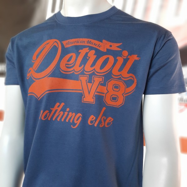 Herren US Car T-Shirt Detroit V8 nothing else blau