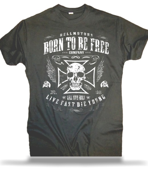 Motorcycle Biker T-Shirt Born to be Free grau