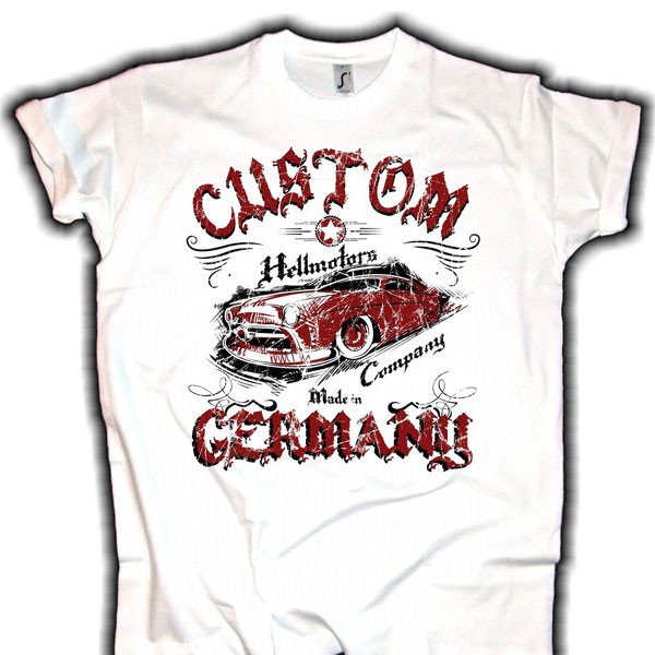 Herren T-Shirt HOT ROD CUSTOM GERMANY weiss