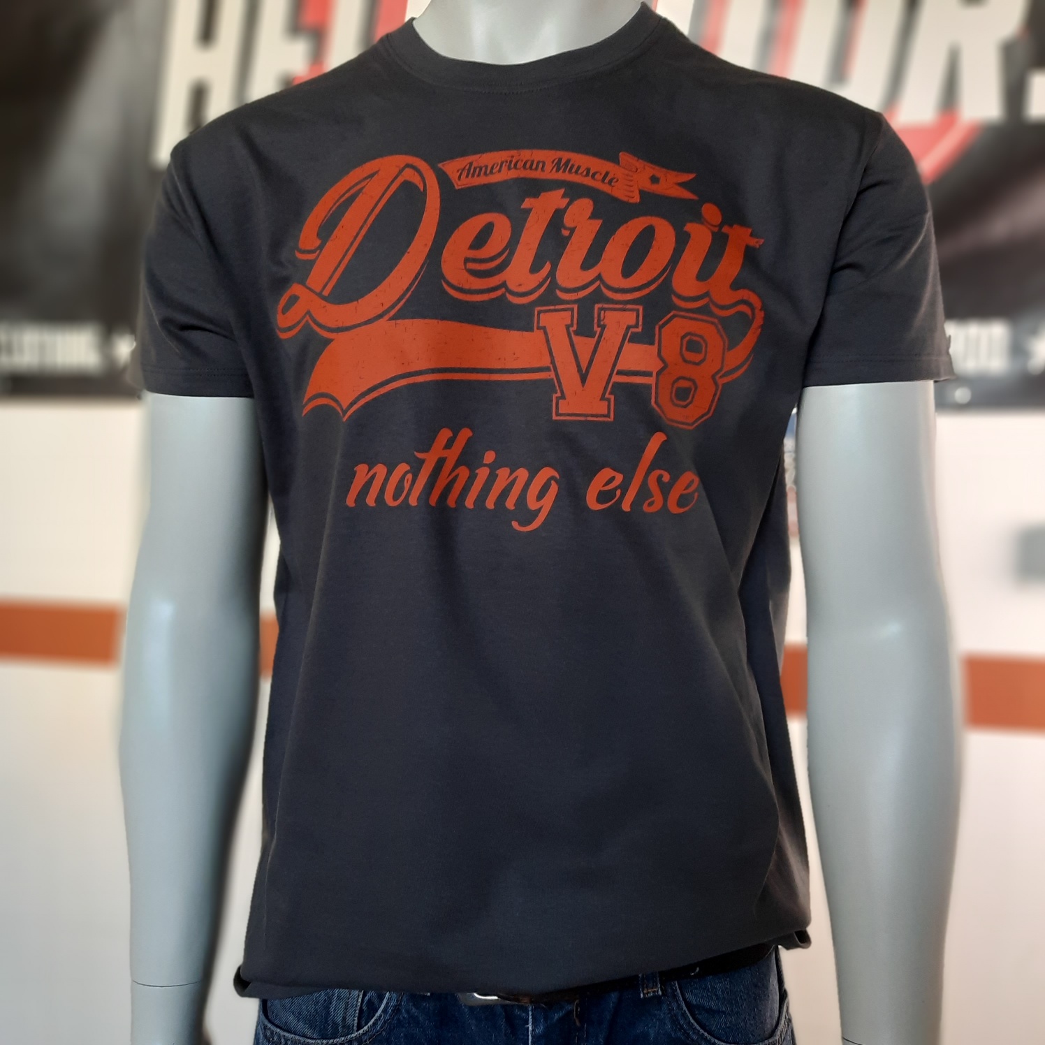 Detroit American Muscle US Car Herren Männer T-Shirt V8 Oldschool Hotrod Gelb